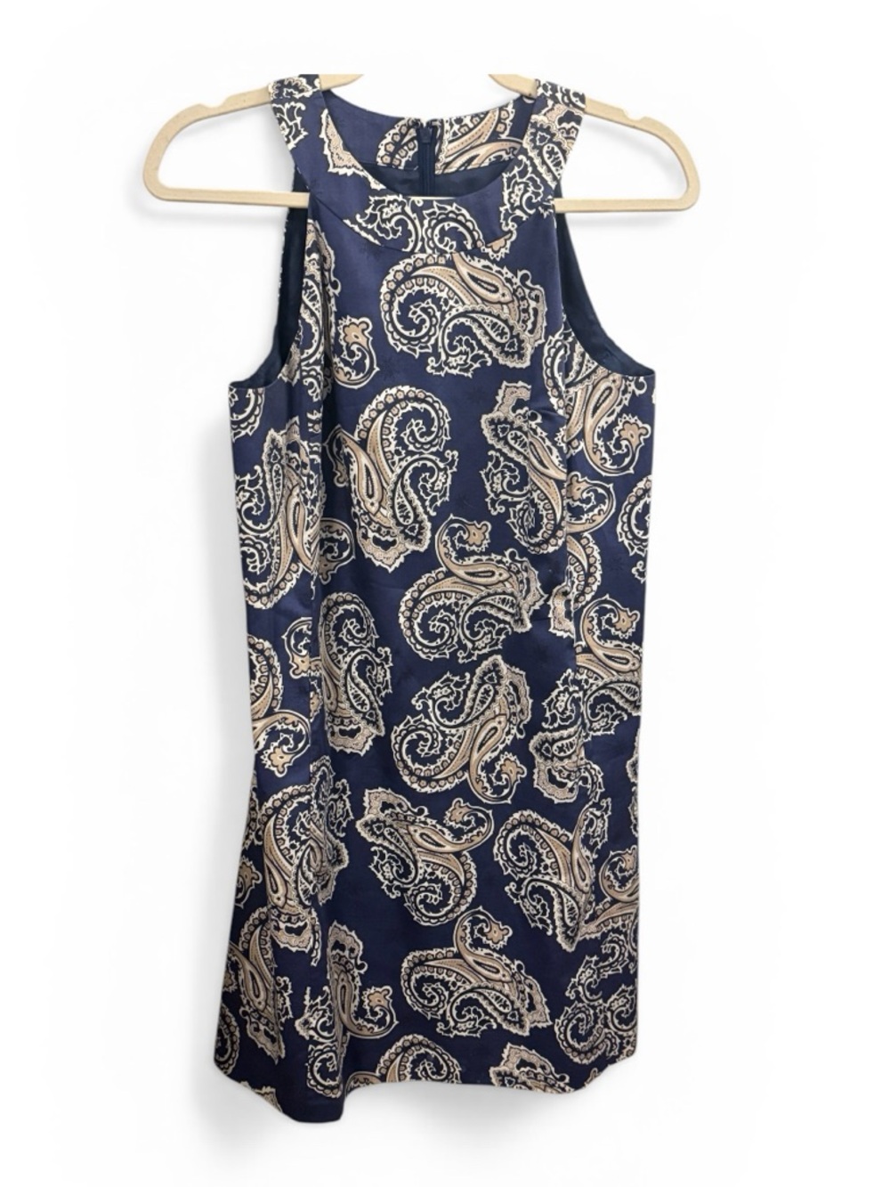 Ann Taylor LOFT 6P Blue Cream Paisley Shift Dress Sleeveless Preppy Coastal